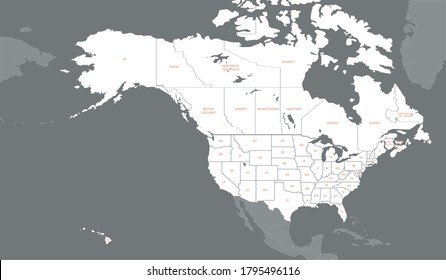 North American Countries Map. 
The main boundary map of Canada, the United States.