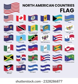 North American countries Waving flags collection