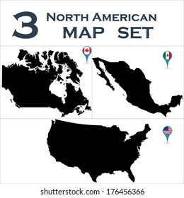 North American Country Set With Map Pointers