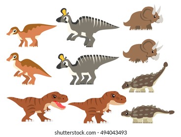 North American Cretaceous dinosaurs vector containing Tyrannosaurus rex, Triceratops,  Ankylosaurus, Edmontosaurus, and Lambeosaurus illustration.