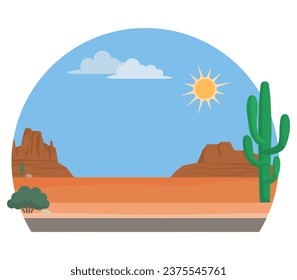 North American desert background with cactus, isolated badge with copy space