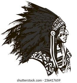 North American Indian chief - vector illustration