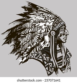 North American Indian Chief - Vector Illustration