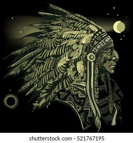 North American Indian chief - vector illustration