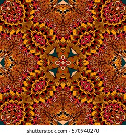 North American Indian seamless vector pattern. Beautiful ornament in warm tones. Ethnic print for fabric. Festive tablecloth. Pillowcase, rug, scarf, blanket.