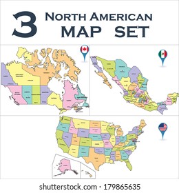 North American Political Map Set With Map Pointers.