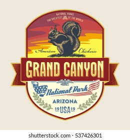 The North American Squirrel at sunset, national Park, Grand Canyon, illustration, vector