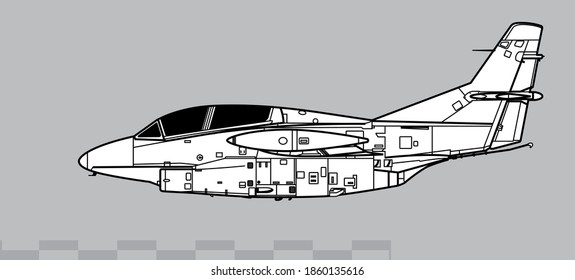 Dibujo vectorial de aviones de reacción de entrenamiento. Vista lateral. Imagen para ilustraciones e infografías.