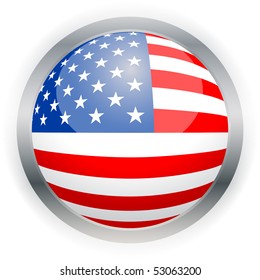 North American USA flag button, Isolated vector illustration.