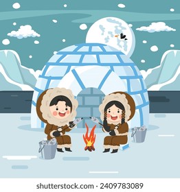 personajes del ártico norte eskimo cerca de igloo