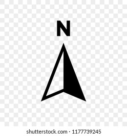 North arrow icon or N direction point symbol. Vector logo for GPS navigator map isolated on transparent background