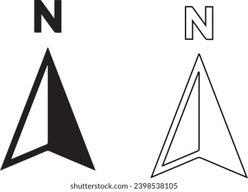 North arrow icon or N direction point symbol. Vector logo for GPS navigator map