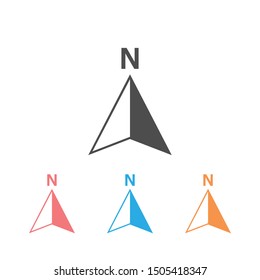 North arrow icon set or N direction and navigation point symbol. Vector logo for GPS navigator map isolated on white background