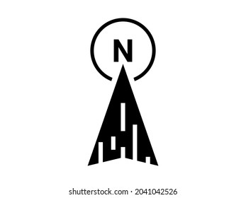 North arrow symbol. Map direction.