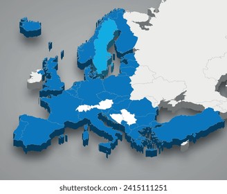 ubicación de la alianza militar en Europa 3d mapa isométrico