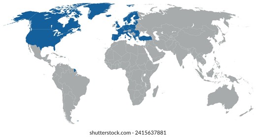 North Atlantic organization member states on political map of the world