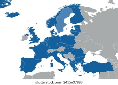 North Atlantic organization member states on political map of the Europe