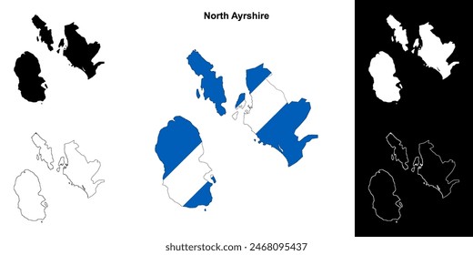North Ayrshire blank outline map set