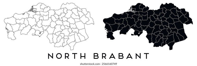 North Brabant map of regions districts vector black on white and outline