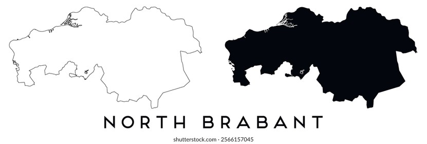 North Brabant Netherlands map outline and black silhouette vector