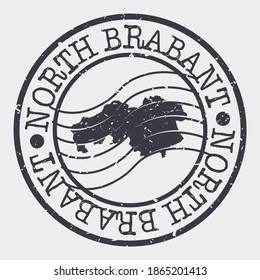 North Brabant, Países Bajos Map Postmark. Pasaporte postal de Silhouette. Icono del vector de redondeo de marca. Diseño de rehenes vintage.