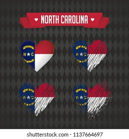 North Carolina. Collection of four vector hearts with flag. Heart silhouette