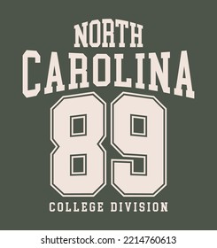 north carolina college division varsity athletic vector sport t-shirt typography design