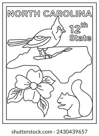 North carolina coloring page designed in hand drawn vectors 