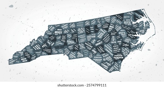 North Carolina counties word clouds. State shape on textured background. North Carolina design in typographic style. Elegant vector illustration.