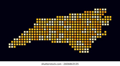 North Carolina dotted map. Digital style map of the state on dark background. North Carolina shape with square dots. Colored dots style. Large size squares. Simple vector illustration.