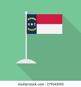 North Carolina flag with flagpole flat icon with long shadow. Vector illustration EPS10