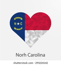 North Carolina flag heart in geometric,mosaic polygonal style.Love to country and state.Abstract tessellation,background. Vector illustration EPS10