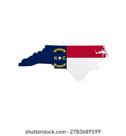North Carolina flag map poster. US state pride wall decor artwork. Patriotic printable digital art. Detailed vector illustration