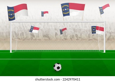 North Carolina football team fans with flags of North Carolina cheering on stadium, penalty kick concept in a soccer match. Sports vector illustration.