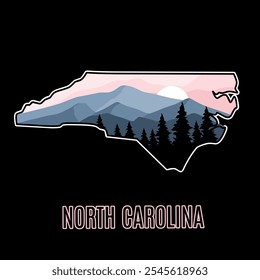 North Carolina Forest Silhouette and Mountain Perfect for Print, Apparel, Sticker