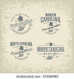 North Carolina four stylized emblems of the state, To be and not to seem. White. 