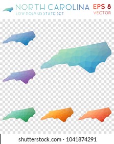 North Carolina geometric polygonal, mosaic style US state maps collection. Enchanting low poly style, modern design for infographics or presentation.