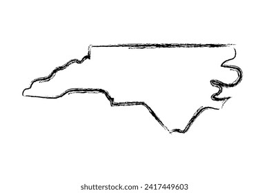 North Carolina hand drawn map. Simple US state outline sketch map. Doodle style map isolated on white for business designs.