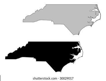 North Carolina map. Black and white. Mercator projection.