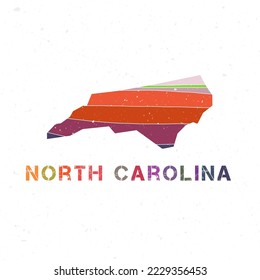 North Carolina map design. Shape of the US state with beautiful geometric waves and grunge texture. Awesome vector illustration.