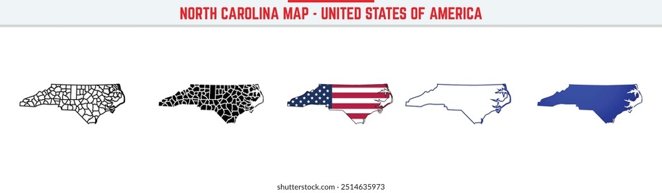 North Carolina Karte mit editierbarem Strichsymbol. North Carolina USA State dünne Linie Symbol, North Carolina Karte Vektorgrafik, North Carolina, NC Silhouette Vektorgrafik