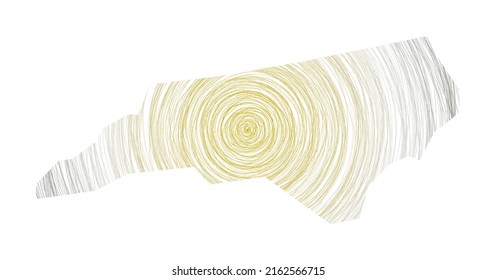 North Carolina map filled with concentric circles. Sketch style circles in shape of the us state. Vector Illustration.