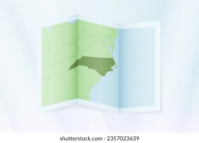 North Carolina map, folded paper with North Carolina map. Vector illustration.
