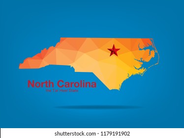 North Carolina Map Polygon Geometry, With Nickname The Tar Heel State, Vector EPS 10.