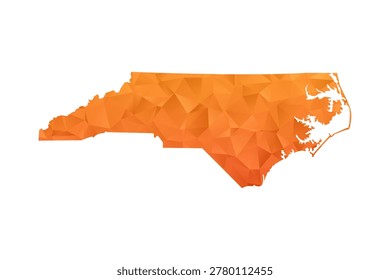North Carolina Map - Polygon Style Vector Illustration in Orange Gradient, Low Poly Geometric Design, Isolated on White Background for Infographics and Education.