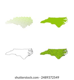 North Carolina Map Set 4 style Vector Illustration. USA State Map.