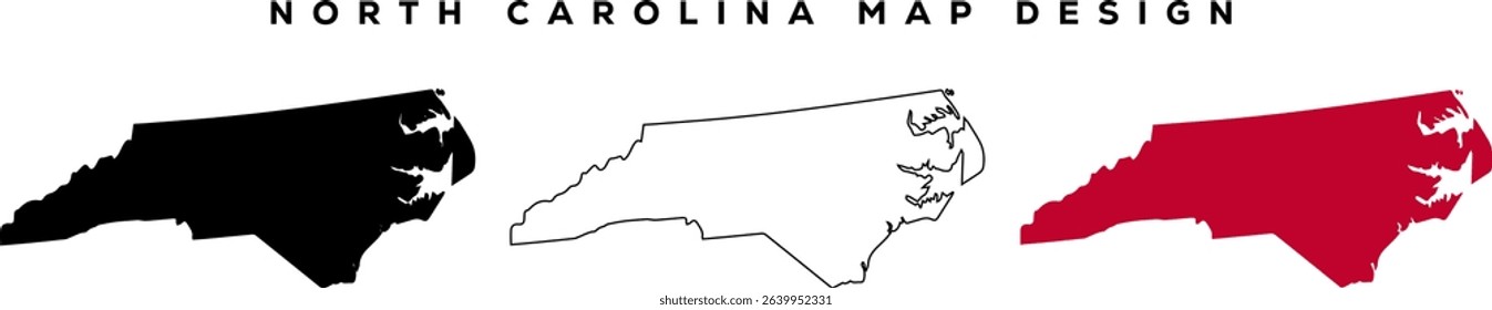 North Carolina Map Silhouette and Line Art