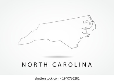 North Carolina Map- State of USA Map International vector template with thin black outline or outline graphic sketch style and black color isolated on white background - Vector illustration eps 10