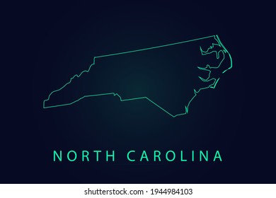 North Carolina Map- State of USA Map International vector template with thin black outline or outline graphic sketch style and Green color isolated on dark background - Vector illustration eps 10