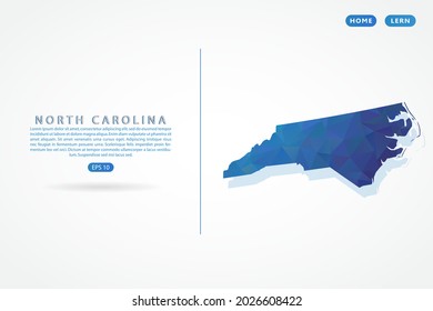 Mapa de Carolina del Norte - Mapa del Estado de EE.UU. Plantilla vectorial internacional con gradiente de color azul poligonal aislado en fondo blanco - Ilustraciones vectoriales 10